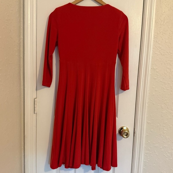 Lauren Ralph Lauren Red 3/4 Sleeve Fit Flare Dress 4P Office Formal Business - Picture 4 of 9